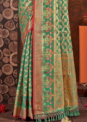 Sea Green Organza Saree With Blouse Piece - Indian Silk House Agencies