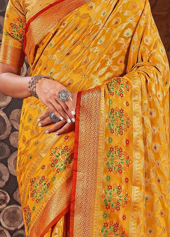 Yellow Spun Silk Saree With Blouse Piece - Indian Silk House Agencies