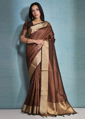 Coffee Dupion Silk Saree With Blouse Piece