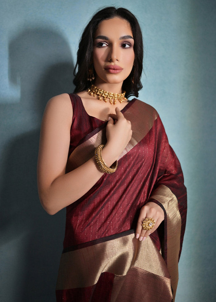 Maroon Dupion Silk Saree With Blouse Piece