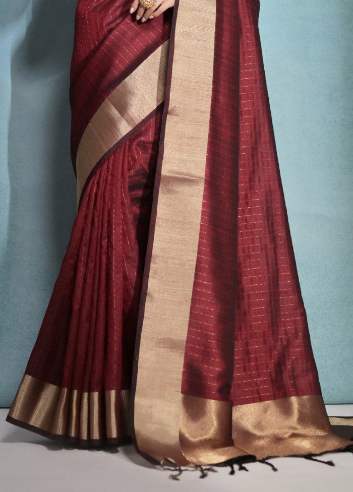 Maroon Dupion Silk Saree With Blouse Piece