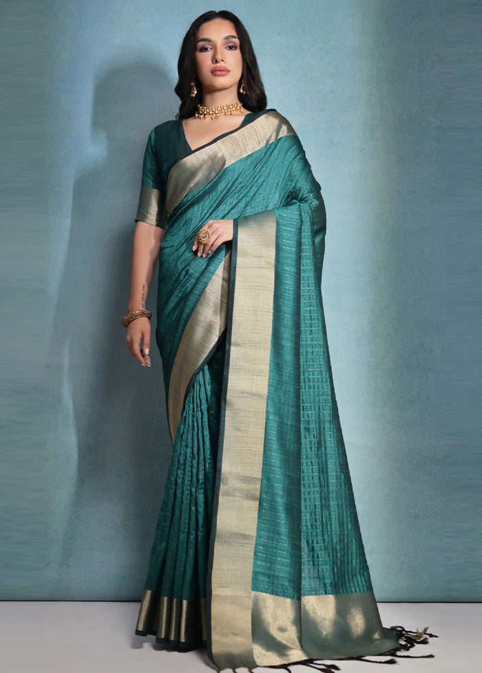 Rama Dupion Silk Saree With Blouse Piece