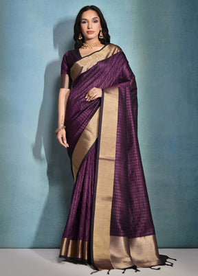 Wine Dupion Silk Saree With Blouse Piece