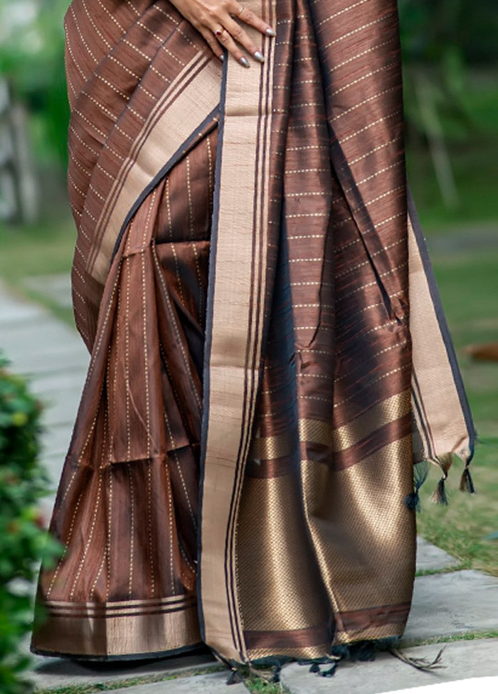 Coffee Dupion Silk Saree With Blouse Piece