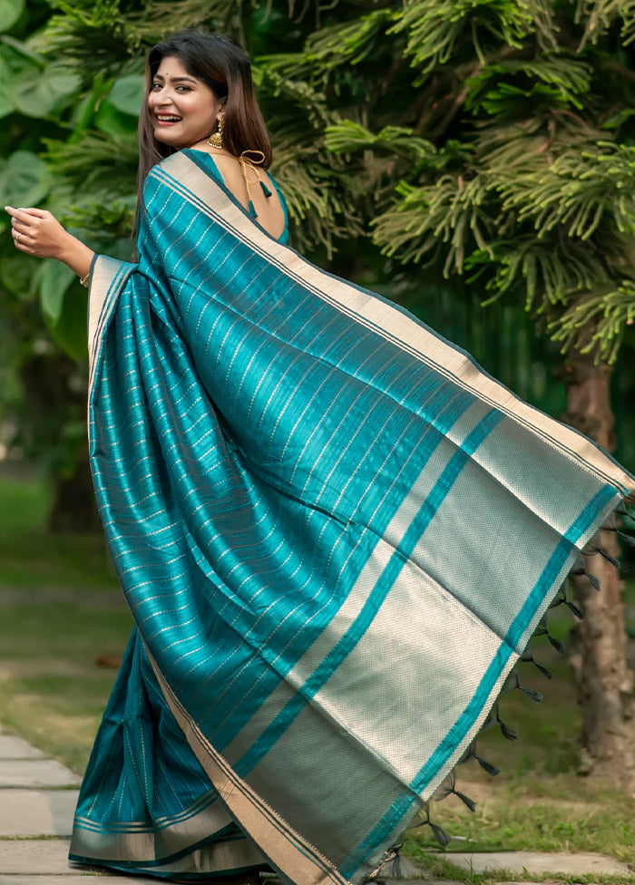 Rama Dupion Silk Saree With Blouse Piece