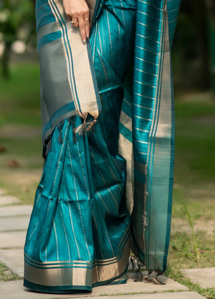 Rama Dupion Silk Saree With Blouse Piece