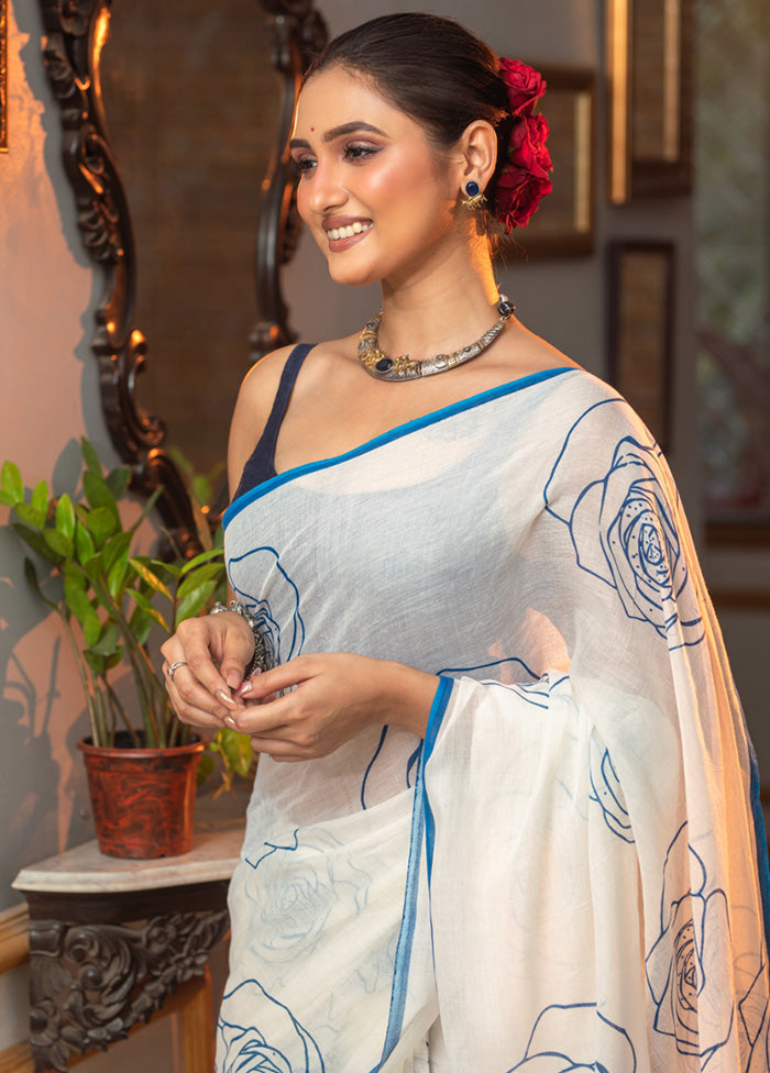 White Spun Silk Saree With Blouse Piece