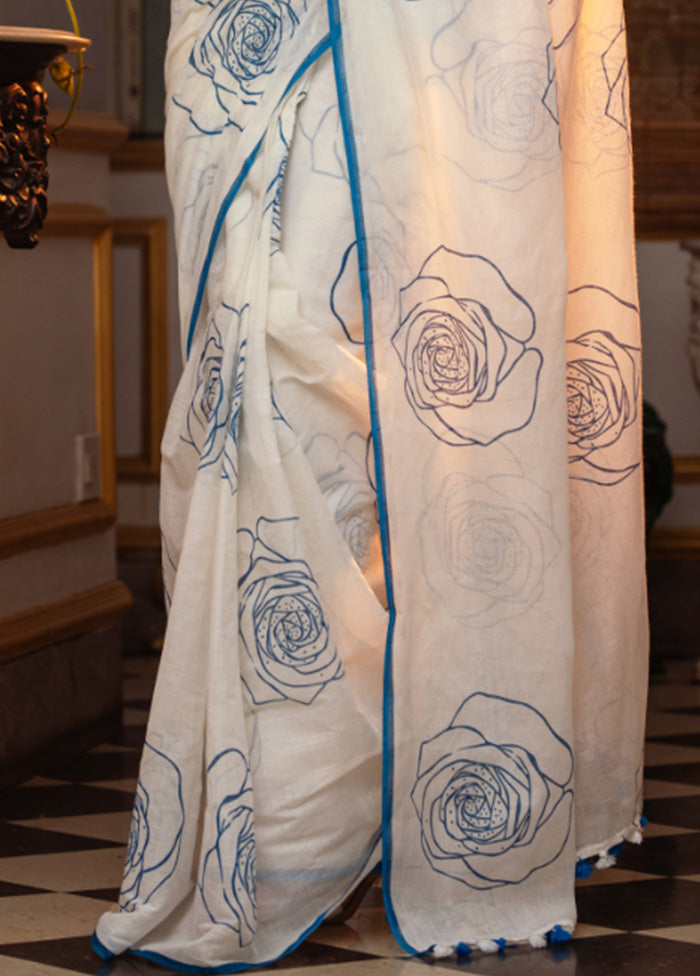 White Spun Silk Saree With Blouse Piece