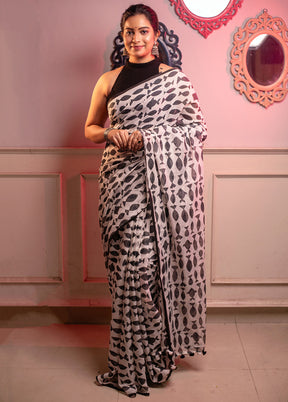 White Spun Silk Saree With Blouse Piece