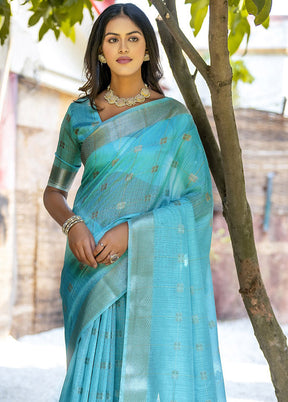 Sea Green Cotton Saree With Blouse Piece