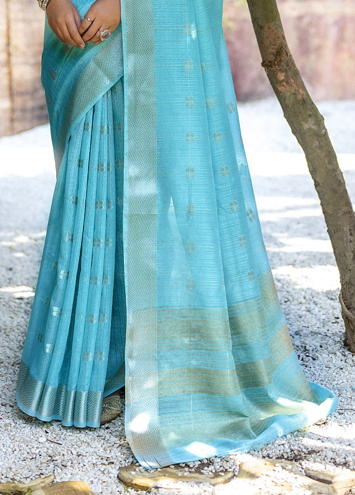 Sea Green Cotton Saree With Blouse Piece