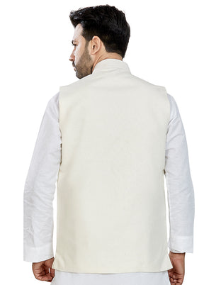 Off White Solid Silk Ethnic Jacket VDAC69269 - Indian Silk House Agencies