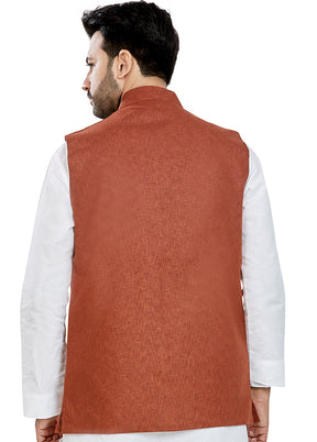 Rust Solid Silk Ethnic Jacket VDAC69270 - Indian Silk House Agencies