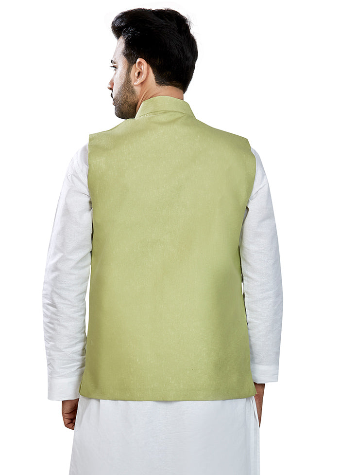Olive Green Solid Silk Ethnic Jacket VDAC69273 - Indian Silk House Agencies