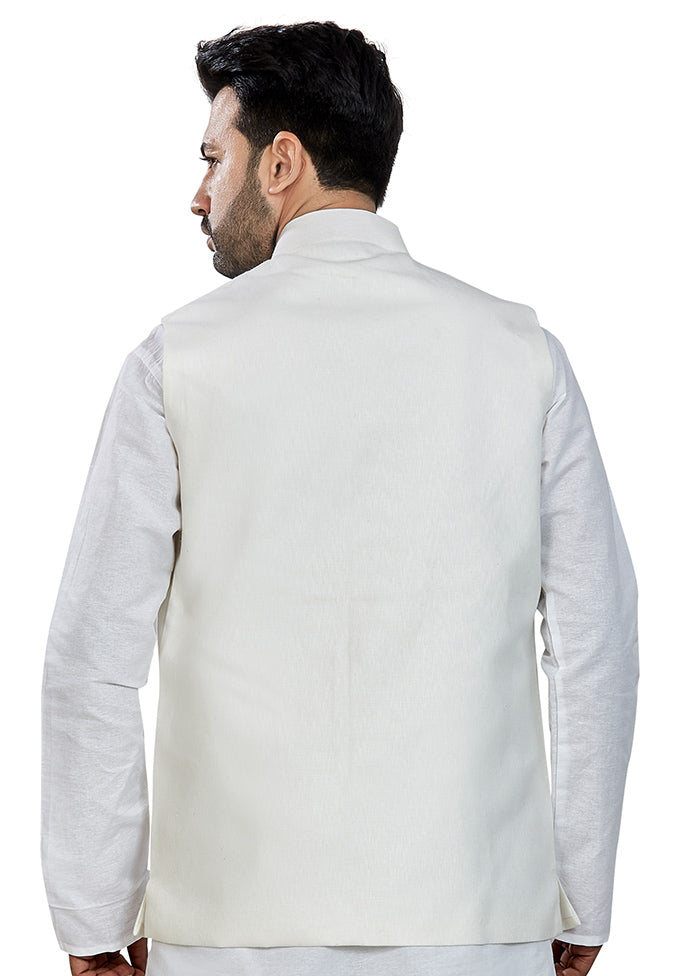 White Solid Silk Ethnic Jacket VDAC69275 - Indian Silk House Agencies
