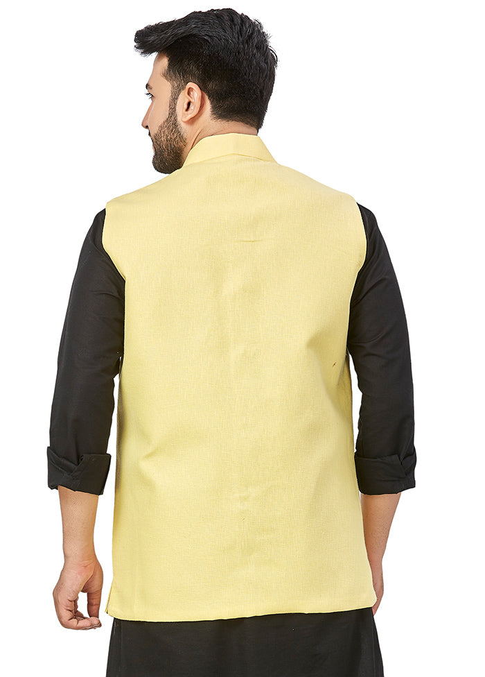 Yellow Solid Silk Ethnic Jacket VDAC69263 - Indian Silk House Agencies