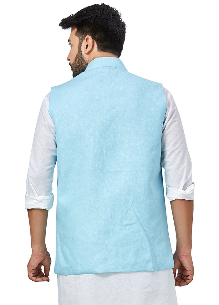 Light Blue Solid Silk Ethnic Jacket VDAC69265