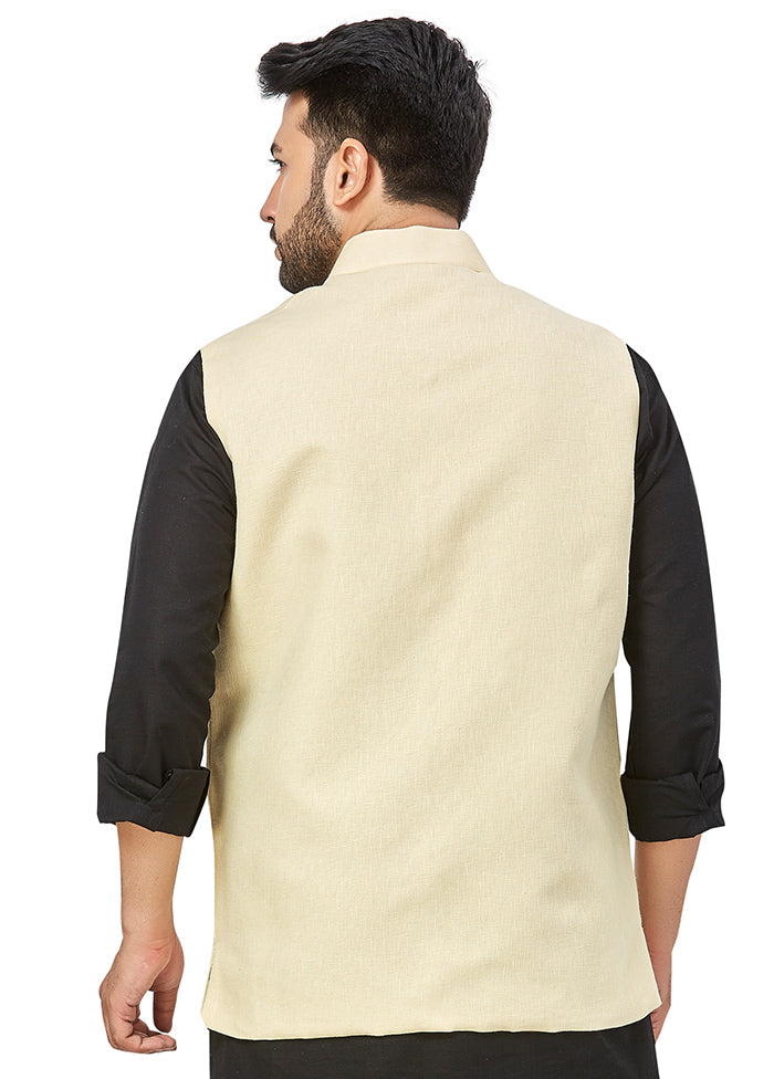 Light Yellow Solid Silk Ethnic Jacket VDAC69267 - Indian Silk House Agencies