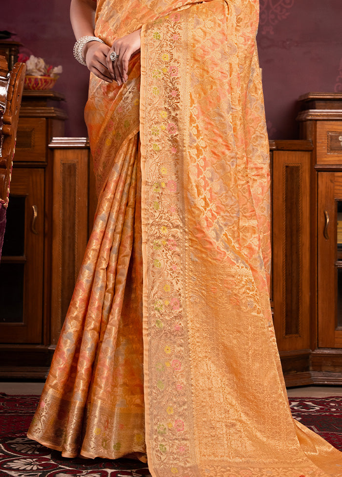 Orange Spun Silk Saree With Blouse Piece