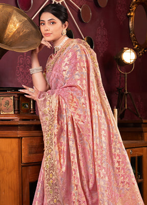 Pink Spun Silk Saree With Blouse Piece