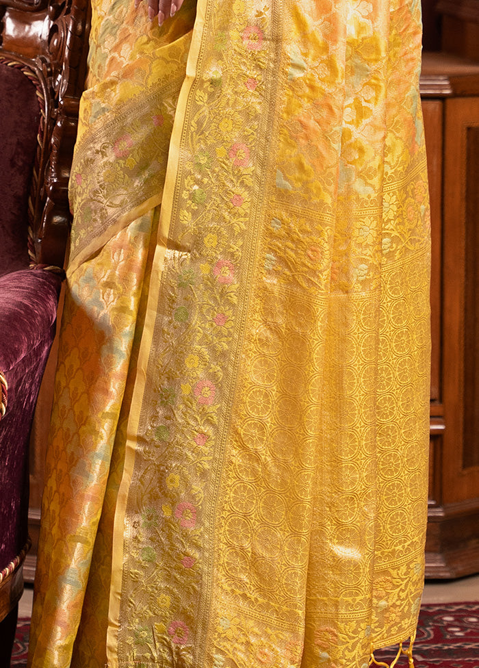 Yellow Spun Silk Saree With Blouse Piece