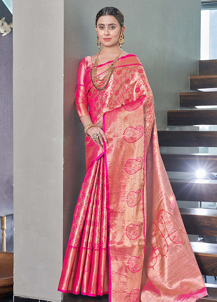 Pink Dupion Silk Saree With Blouse Piece - Indian Silk House Agencies