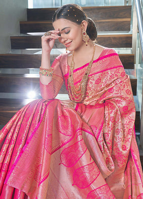 Pink Dupion Silk Saree With Blouse Piece - Indian Silk House Agencies