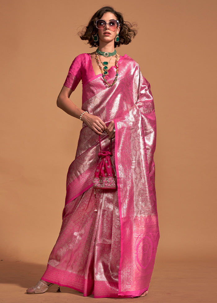 Pink Kanjivaram Silk Saree With Blouse Piece