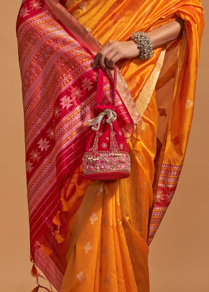 Mustard Spun Silk Saree With Blouse Piece