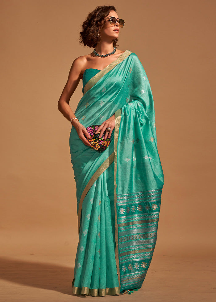 Rama Spun Silk Saree With Blouse Piece