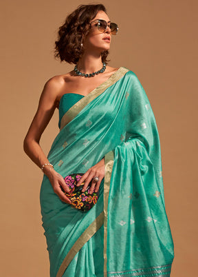 Rama Spun Silk Saree With Blouse Piece