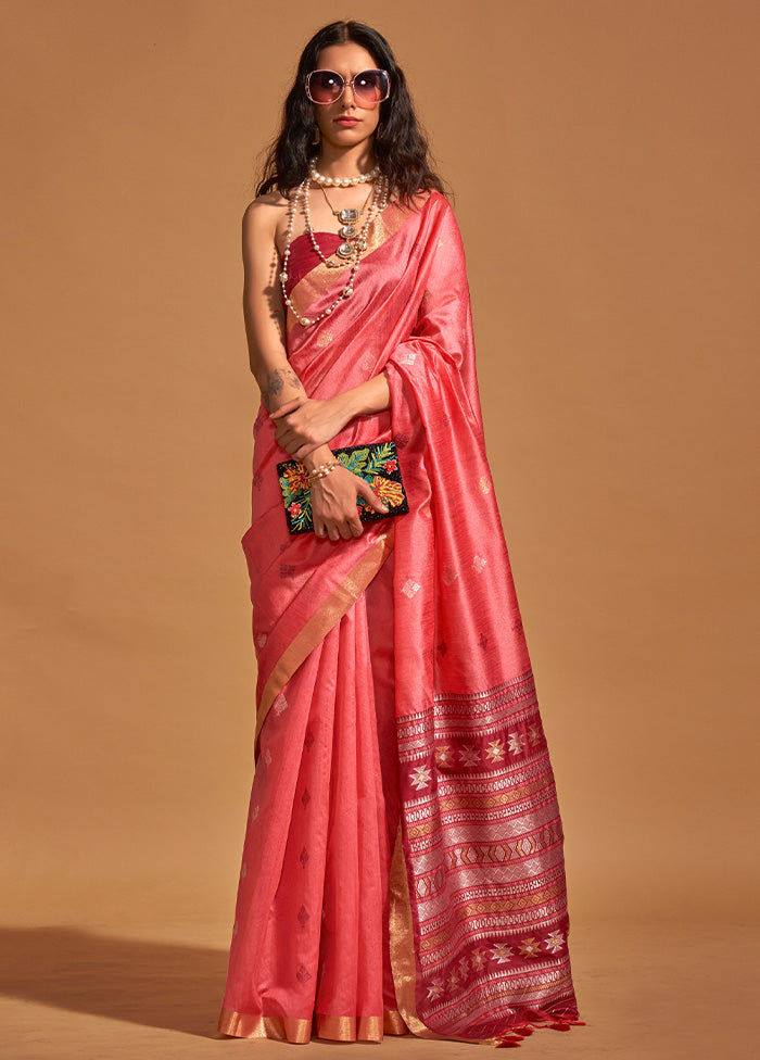 Pink Spun Silk Saree With Blouse Piece