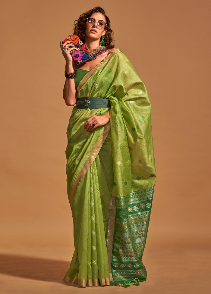 Light Green Spun Silk Saree With Blouse Piece