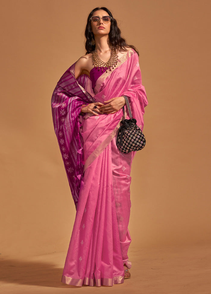 Pink Spun Silk Saree With Blouse Piece