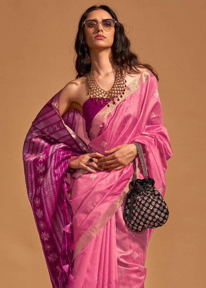 Pink Spun Silk Saree With Blouse Piece