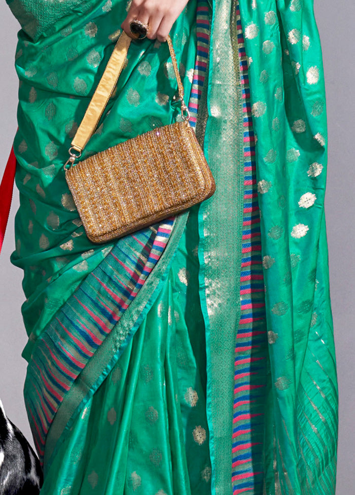 Rama Green Spun Silk Saree With Blouse Piece