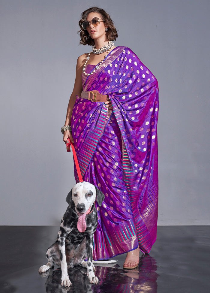 Purple Spun Silk Saree With Blouse Piece