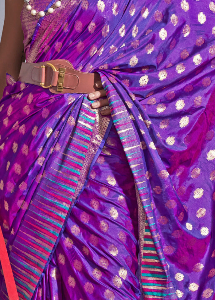 Purple Spun Silk Saree With Blouse Piece