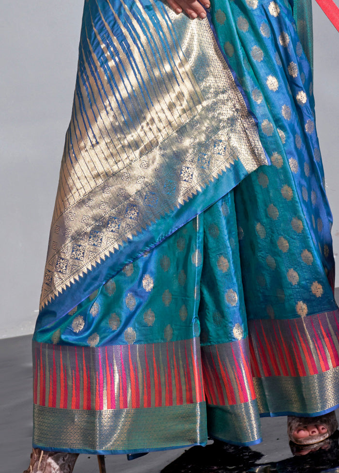 Blue Spun Silk Saree With Blouse Piece