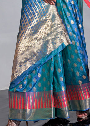 Blue Spun Silk Saree With Blouse Piece