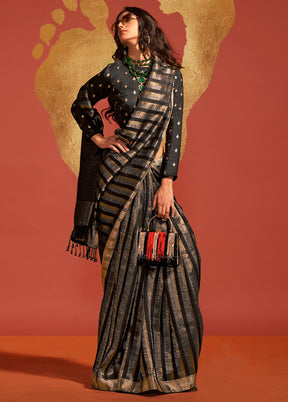 Black Spun Silk Saree With Blouse Piece