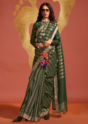 Green Spun Silk Saree With Blouse Piece