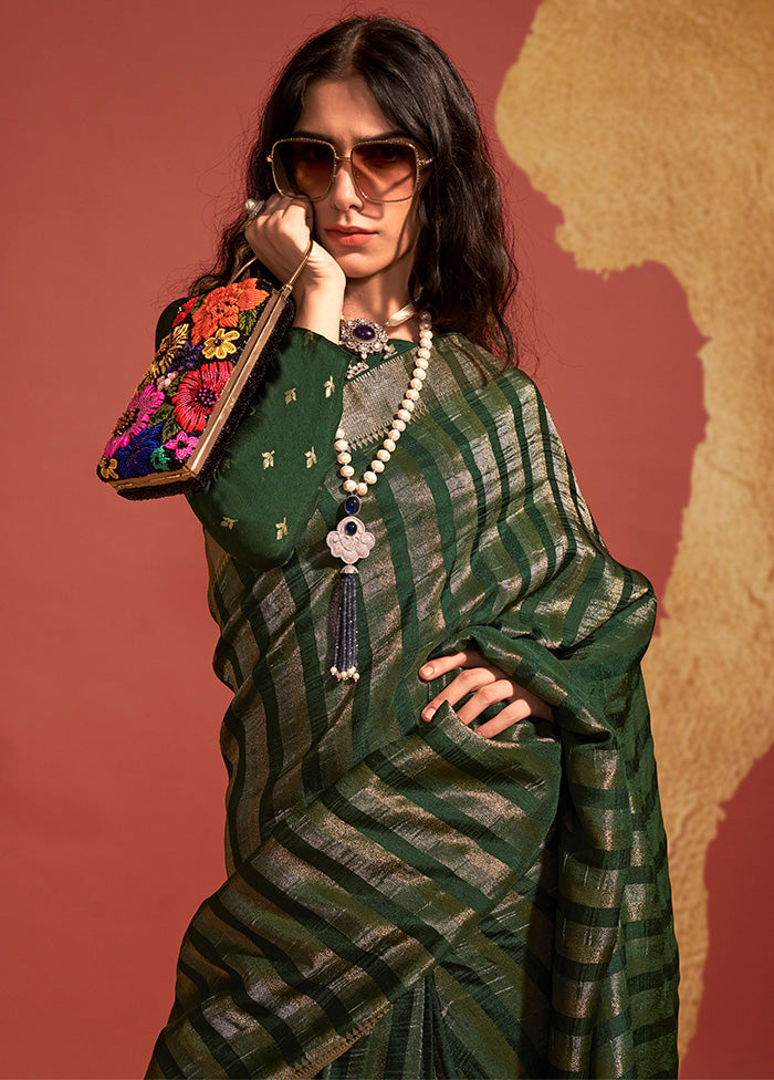 Green Spun Silk Saree With Blouse Piece