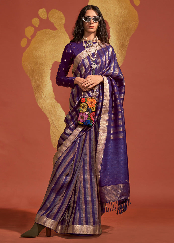 Purple Spun Silk Saree With Blouse Piece