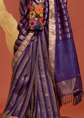 Purple Spun Silk Saree With Blouse Piece