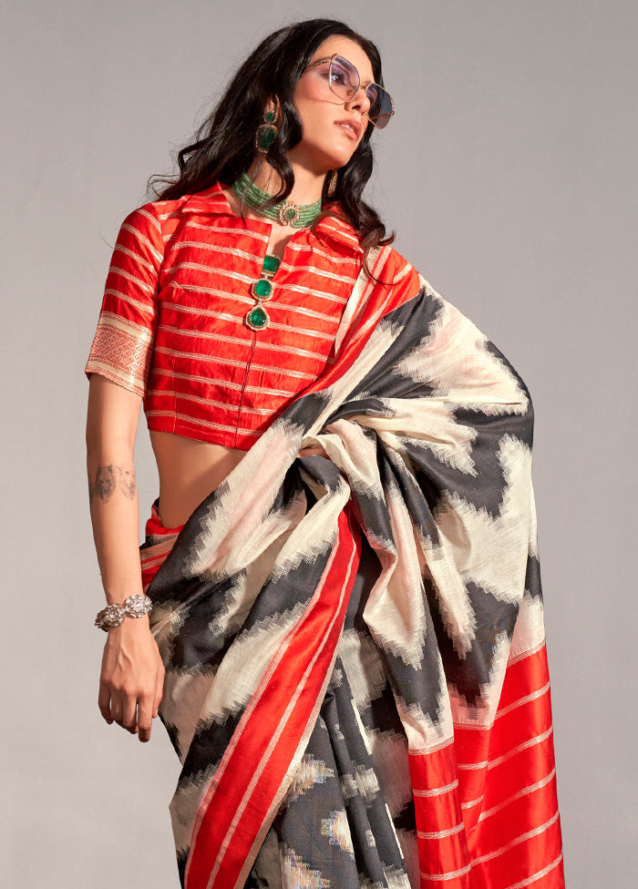 Cream Spun Silk Saree With Blouse Piece