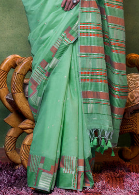 Mint Green Cotton Saree With Blouse Piece