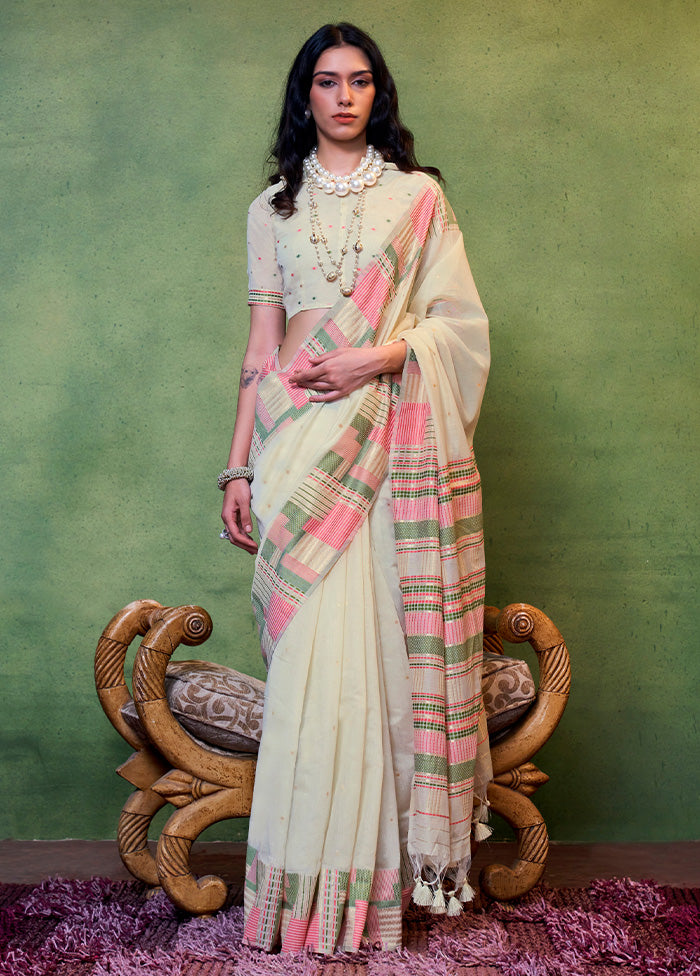 Cream Cotton Saree With Blouse Piece