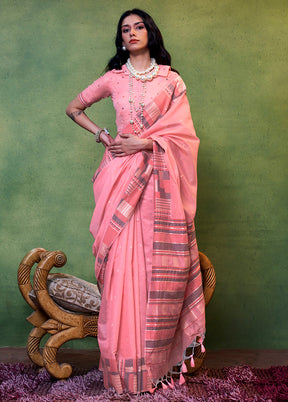 Pink Cotton Saree With Blouse Piece