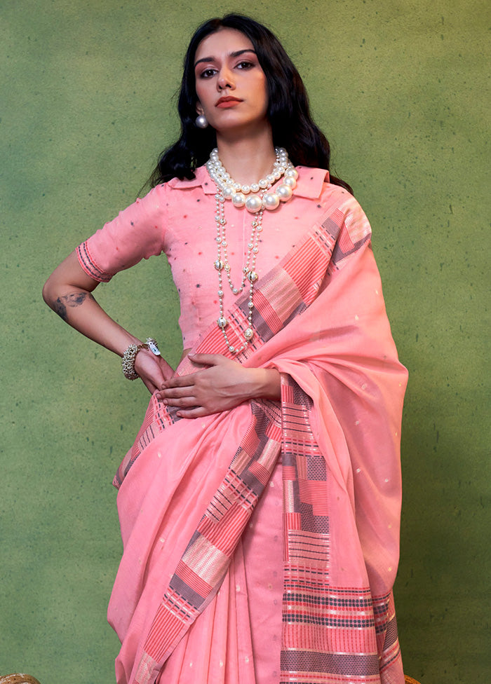 Pink Cotton Saree With Blouse Piece